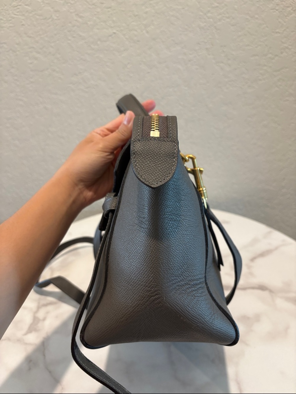 Celine Mini Belt Gray Leather Satchel with Top Handle - Picture 4 of 15